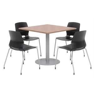 Olio Designs Square 36in Lola Dining Set - Cherry Table - Black Chairs