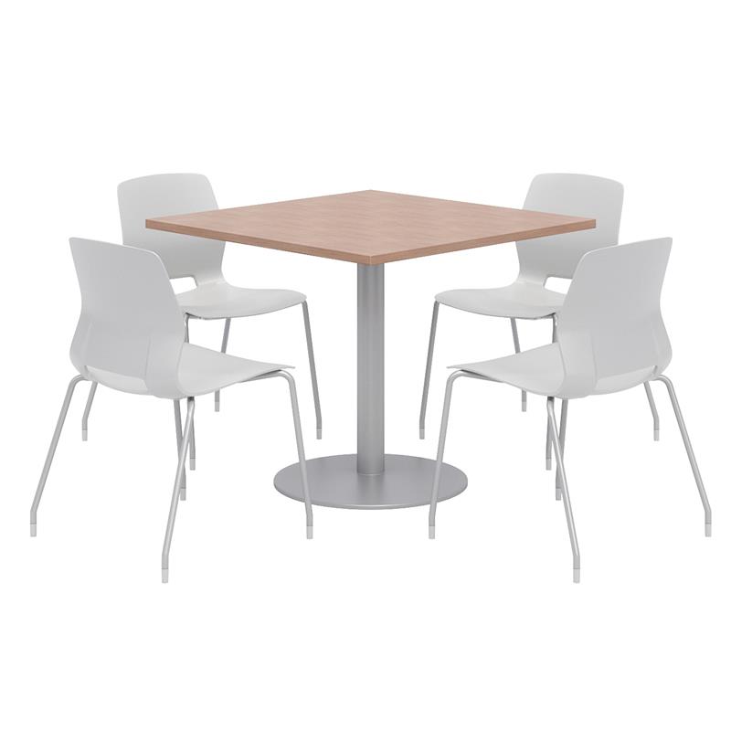 Olio Designs Square 36in Lola Dining Set - Cherry Table - Gray Chairs