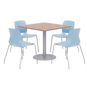 Olio Designs Square 36in Lola Dining Set - Cherry Table - Blue Chairs
