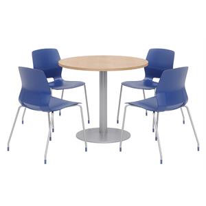 Olio Designs Round 42in Lola Dining Set - Maple Table - Navy Chairs