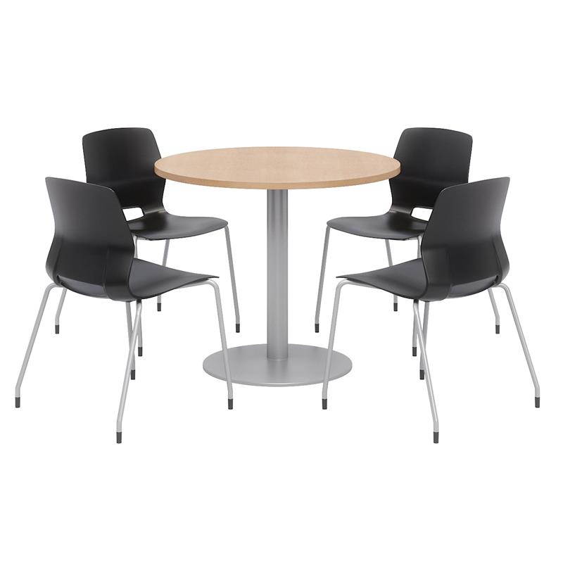 Olio Designs Round 42in Lola Dining Set - Maple Table - Black Chairs