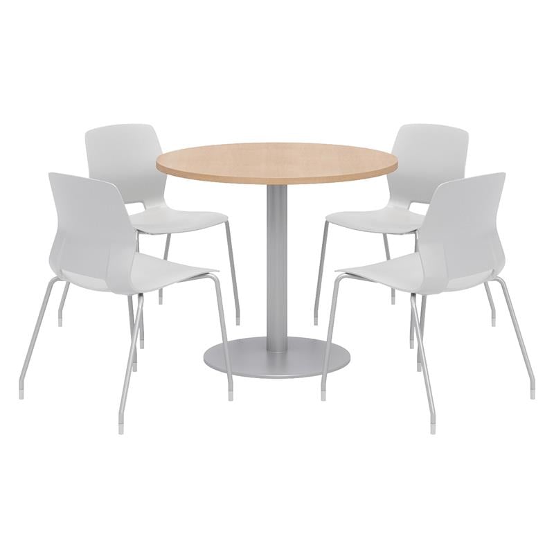 Olio Designs Round 42in Lola Dining Set - Maple Table - Gray Chairs