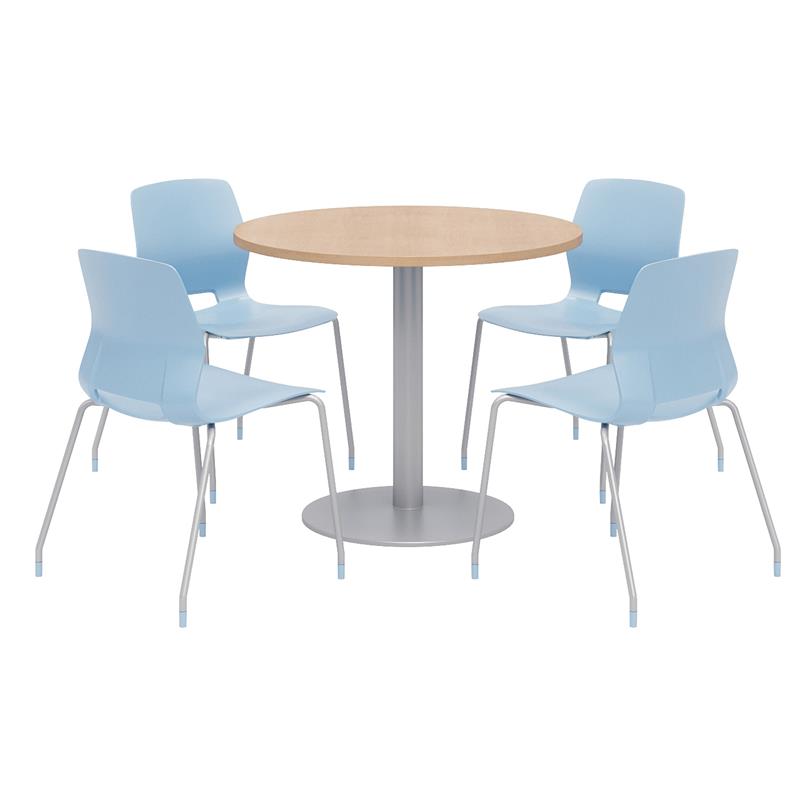 Olio Designs Round 42in Lola Dining Set - Maple Table - Sky Blue Chairs