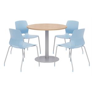 Olio Designs Round 42in Lola Dining Set - Maple Table - Sky Blue Chairs
