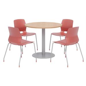Olio Designs Round 42in Lola Dining Set - Maple Table - Coral Chairs