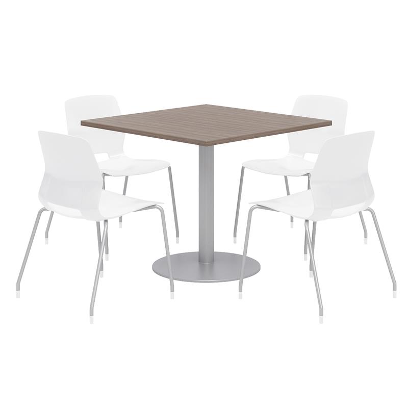 Olio Designs Square 36in Lola Dining Set - Teak - Table - White Chairs
