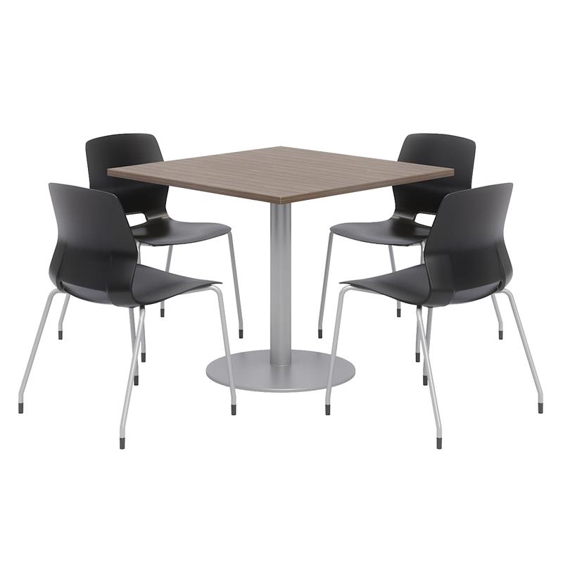 Olio Designs Square 36in Lola Dining Set - Teak Table - Black Chairs