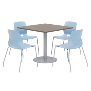 Olio Designs Square 36in Lola Dining Set - Teak Table - Sky Blue Chairs