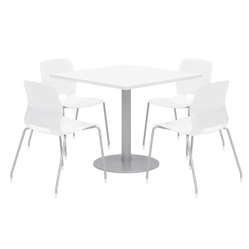 Olio Designs Square 36in Lola Dining Set - White Table - White Chairs