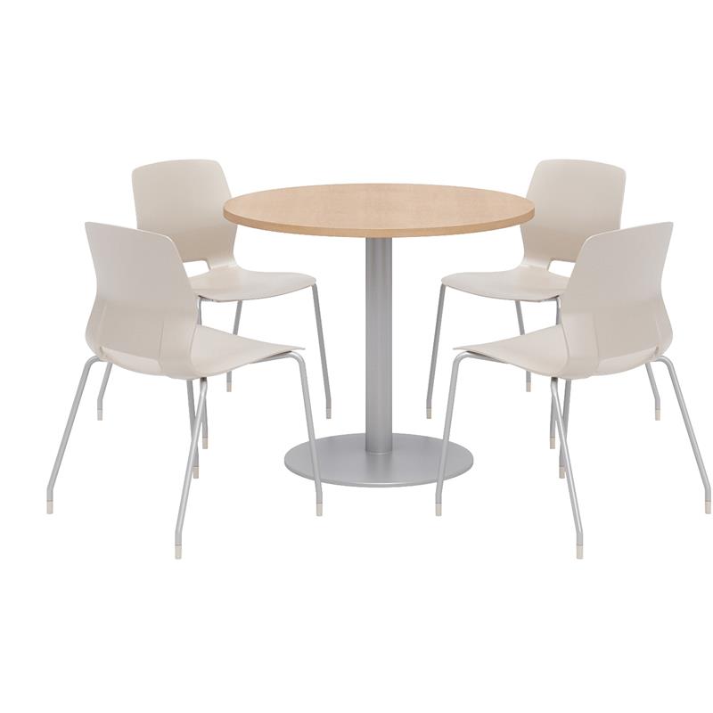 Olio Designs Round 42in Lola Dining Set - Maple Table - Moonbeam Chairs