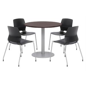 Olio Designs Round 42in Lola Dining Set - Espresso Table - Black Chairs