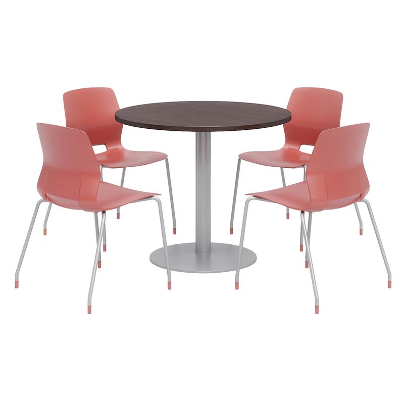 Olio Designs Round 42in Lola Dining Set - Espresso Table - Coral Chairs
