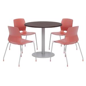 Olio Designs Round 42in Lola Dining Set - Espresso Table - Coral Chairs