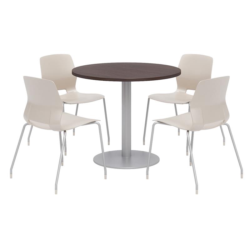 Olio Designs Round 42in Lola Dining Set - Espresso Table - Moon Chairs