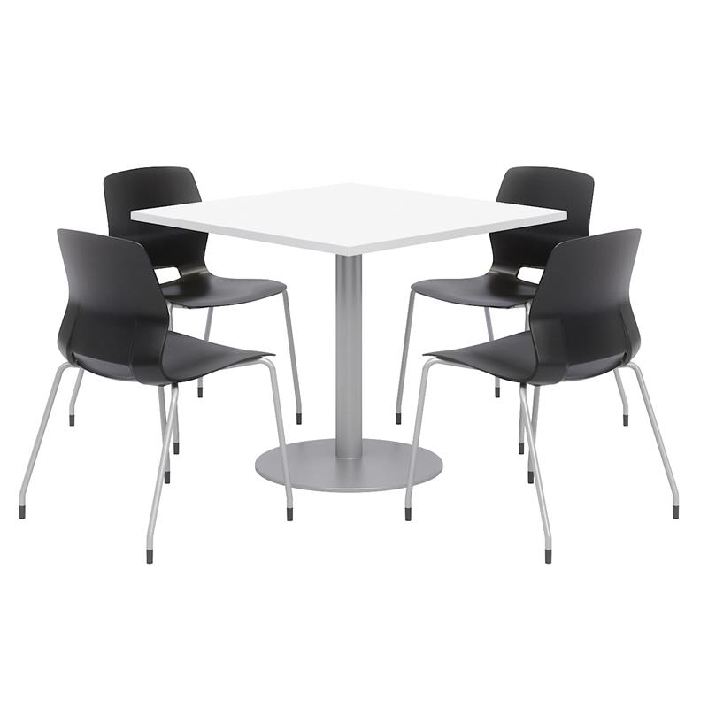 Olio Designs Square 36in Lola Dining Set - White Table - Black Chairs