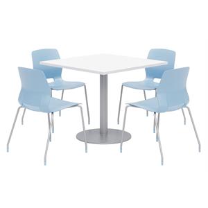 Olio Designs Square 36in Lola Dining Set - White Table - Blue Chairs