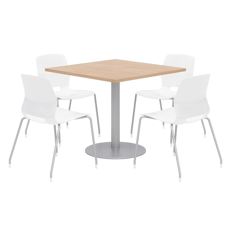 Olio Designs Square 42in Lola Dining Set - Maple Table - White Chairs