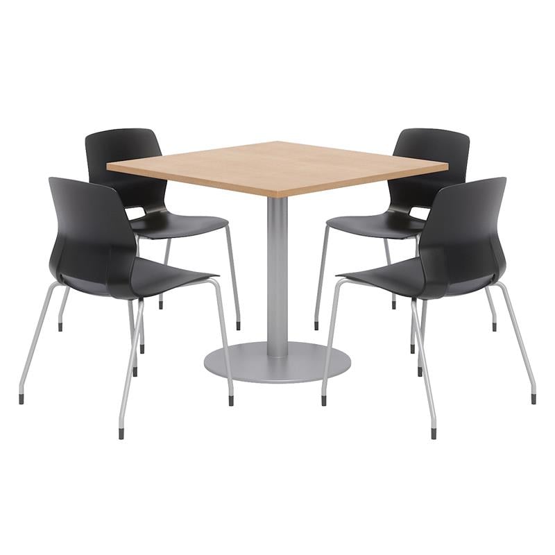 Olio Designs Square 42in Lola Dining Set - Maple Table - Black Chairs