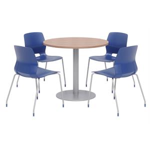 Olio Designs Round 42in Lola Dining Set - Cherry Table - Navy Chairs