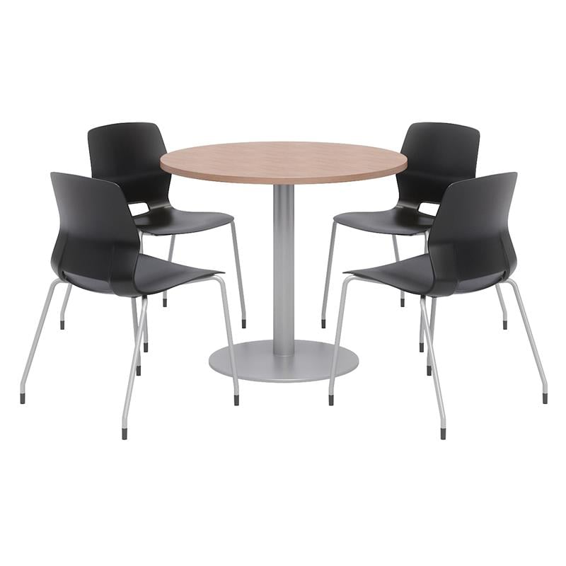 Olio Designs Round 42in Lola Dining Set - Cherry Table - Black Chairs