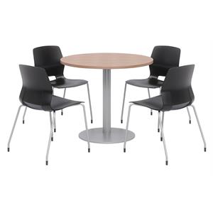 Olio Designs Round 42in Lola Dining Set - Cherry Table - Black Chairs