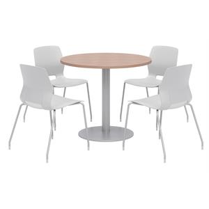 Olio Designs Round 42in Lola Dining Set - Cherry Table - Gray Chairs