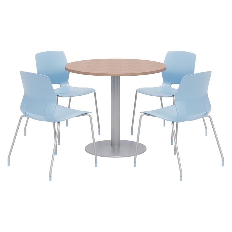 Olio Designs Round 42in Lola Dining Set - Cherry Table - Sky Blue Chairs