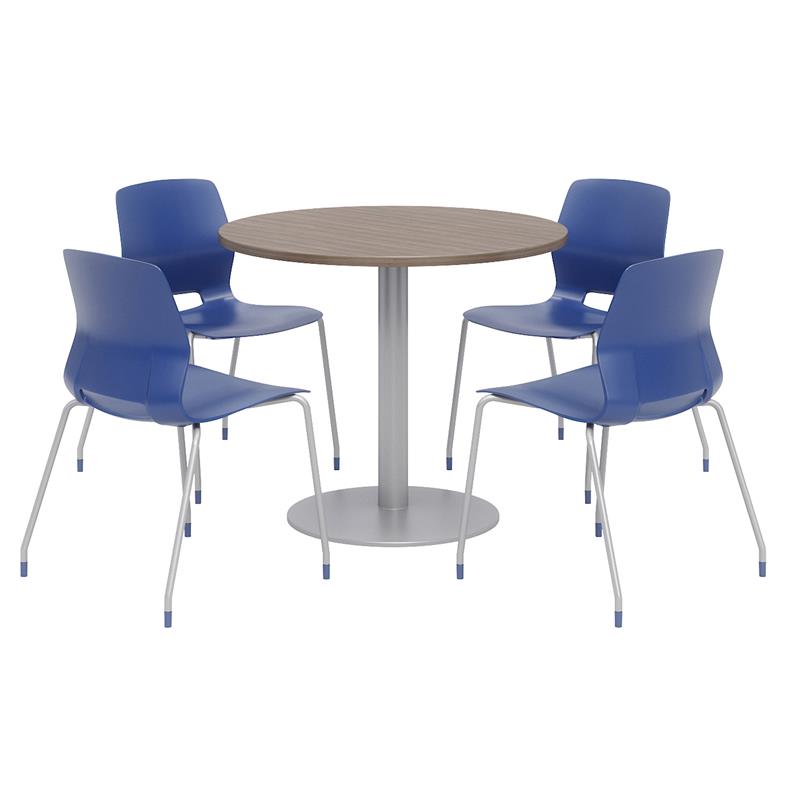 Olio Designs Round 42in Lola Dining Set - Teak Table - Navy Chairs