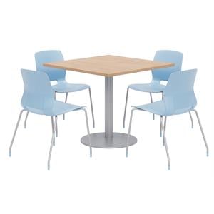 Olio Designs Square 42in Lola Dining Set - Maple Table - Sky Blue Chairs