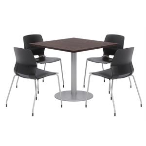 Olio Designs Square 42in Lola Dining Set - Espresso Table - Black Chairs