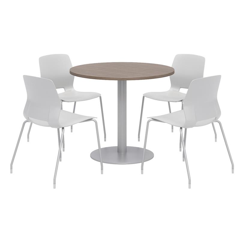 Olio Designs Round 42in Lola Dining Set - Teak Table - Gray Chairs