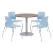 Olio Designs Round 42in Lola Dining Set - Teak Table - Sky Blue Chairs