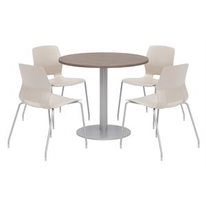 Olio Designs Round 42in Lola Dining Set - Teak Table - Moonbeam Chairs