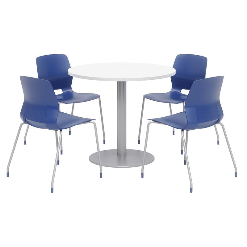 Olio Designs Round 42in Lola Dining Set - White Table - Navy Chairs