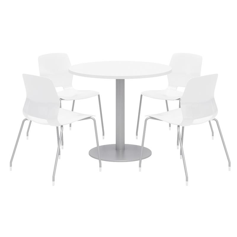 Olio Designs Round 42in Lola Dining Set - White Table - White Chairs