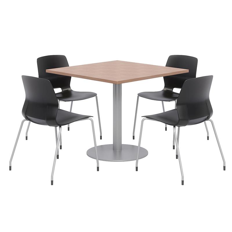 Olio Designs Square 42in Lola Dining Set - Cherry Table - Black Chairs