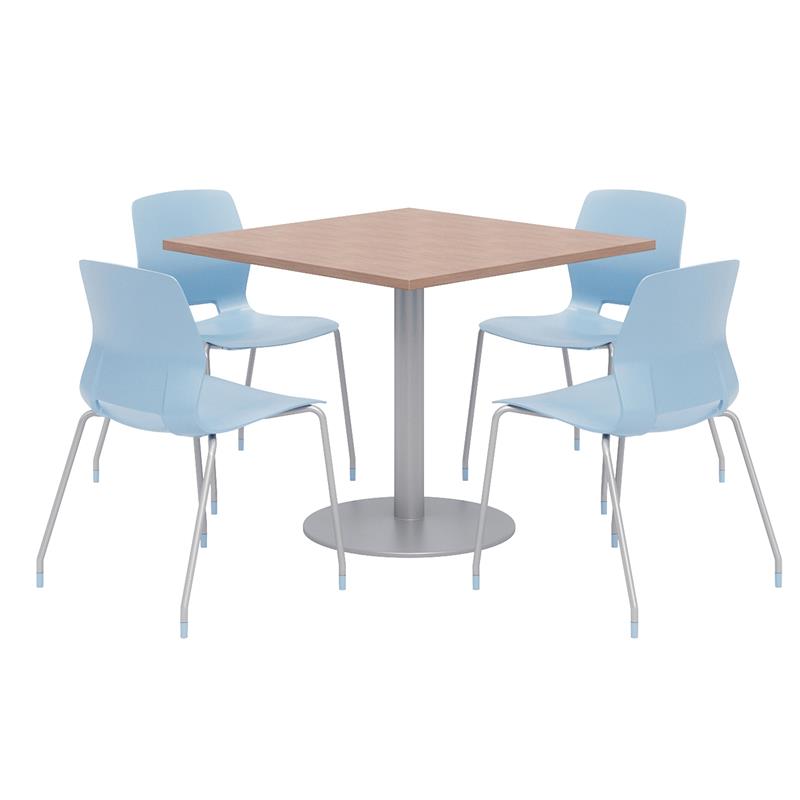 Olio Designs Square 42in Lola Dining Set - Cherry Table - Blue Chairs