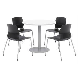 Olio Designs Round 42in Lola Dining Set - White Table - Black Chairs