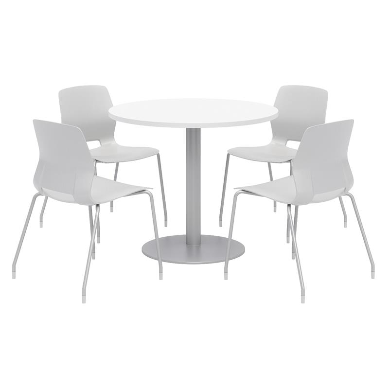 Olio Designs Round 42in Lola Dining Set - White Table - Gray Chairs