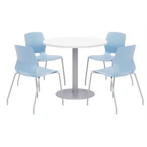 Olio Designs Round 42in Lola Dining Set - White Table - Sky Blue Chairs