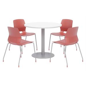 Olio Designs Round 42in Lola Dining Set - White Table - Coral Chairs