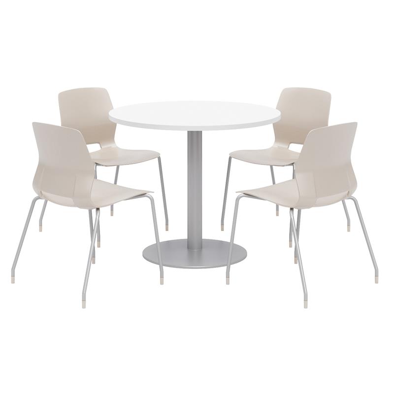 Olio Designs Round 42in Lola Dining Set - White Table - Moonbeam Chairs