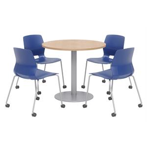 Olio Designs Maple Round 36in Lola Dining Set - Navy Caster Chairs