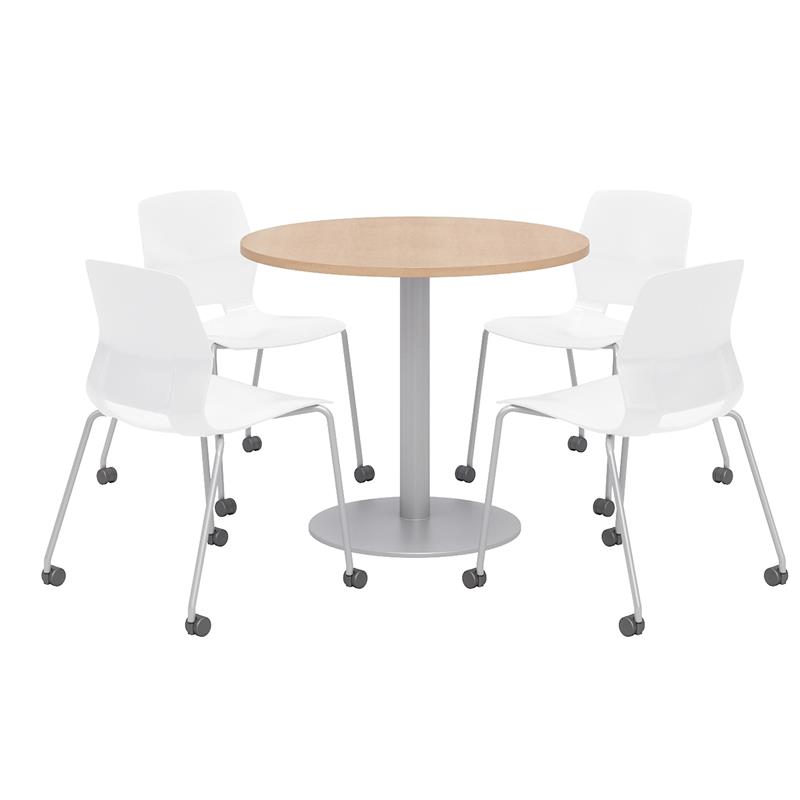 Olio Designs Maple Round 36in Lola Dining Set - White Caster Chairs