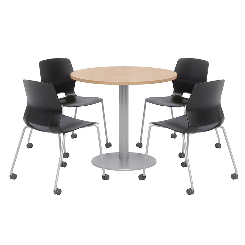 Olio Designs Maple Round 36in Lola Dining Set - Black Caster Chairs