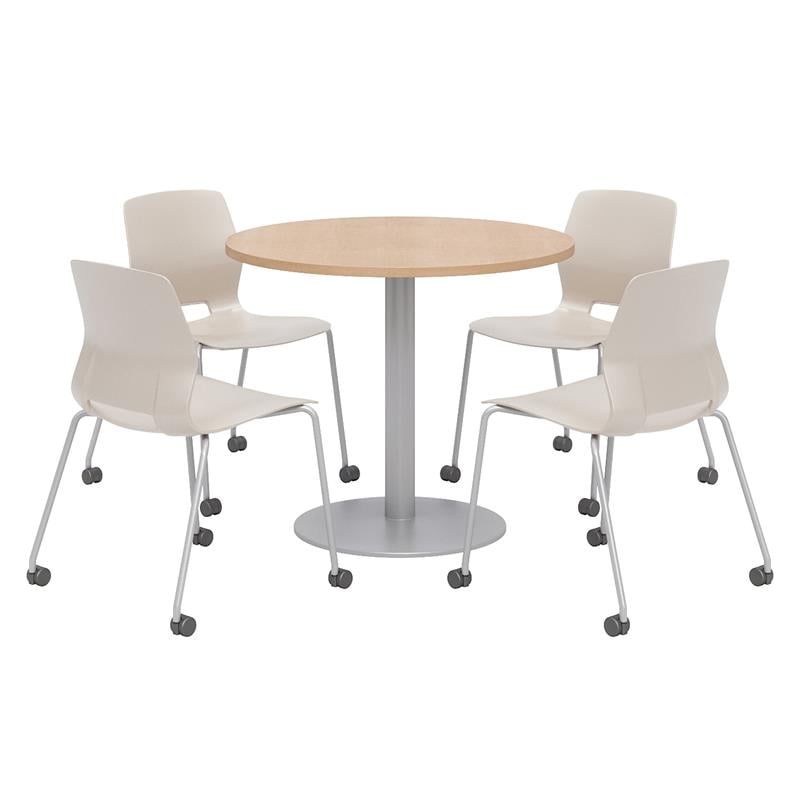 Olio Designs Maple Round 36in Lola Dining Set - Moonbeam Caster Chairs