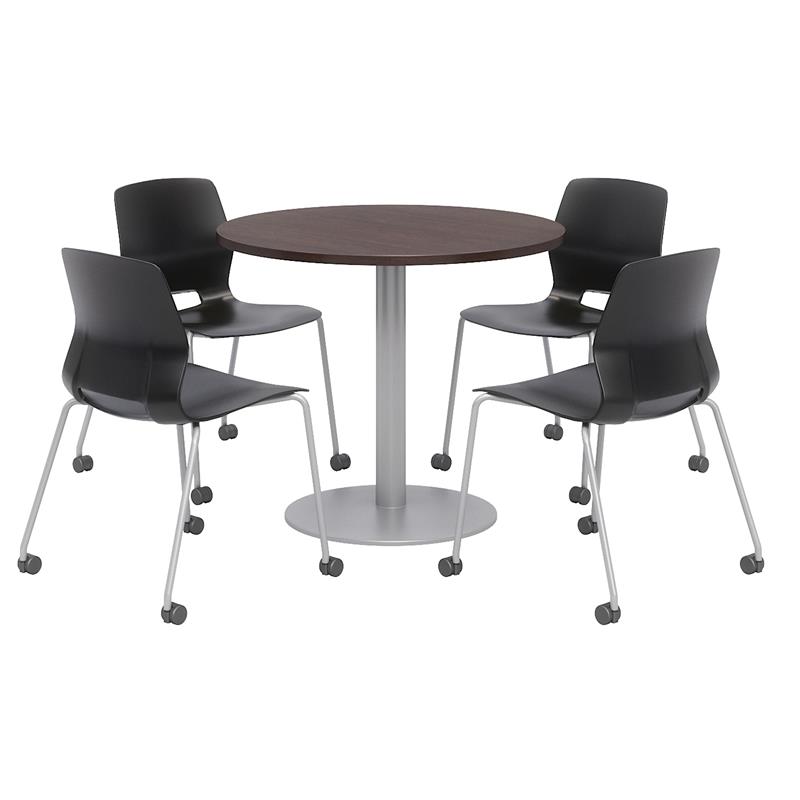 Olio Designs Espresso Round 36in Lola Dining Set - Black Caster Chairs