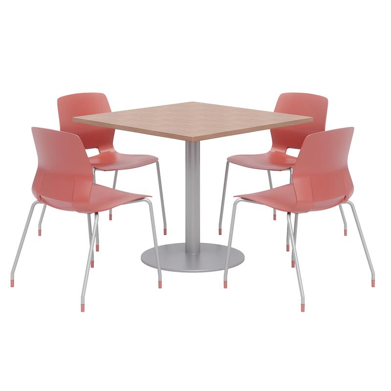 Olio Designs Square 42in Lola Dining Set - Cherry Table - Coral Chairs