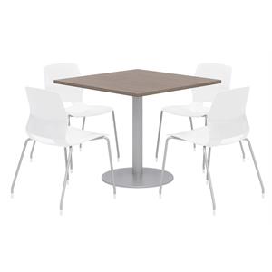 Olio Designs Square 42in Lola Dining Set - Teak - Table - White Chairs