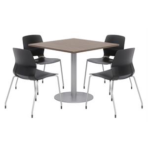 Olio Designs Square 42in Lola Dining Set - Teak Table - Black Chairs